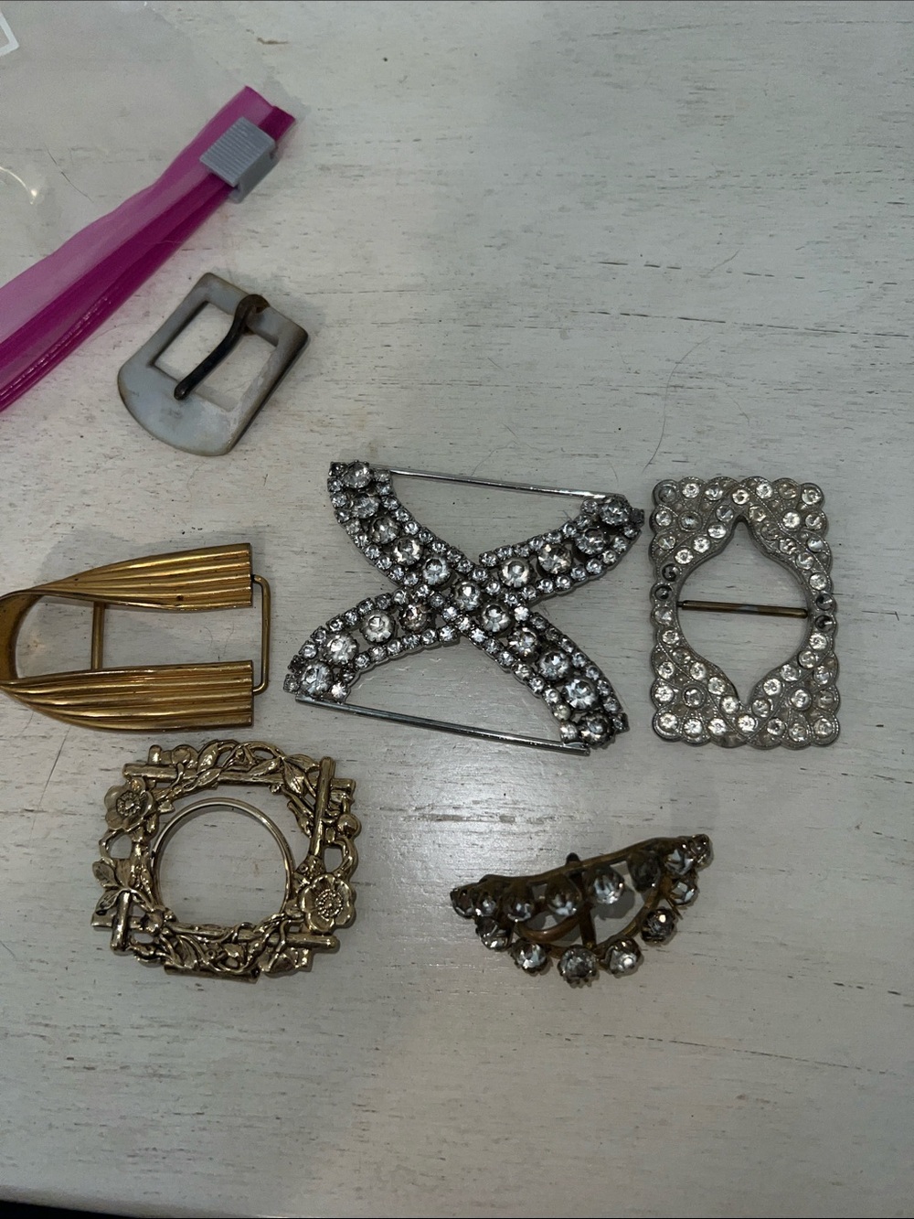 Antique Victorian Georgian other crystal belt buckles mother pearl